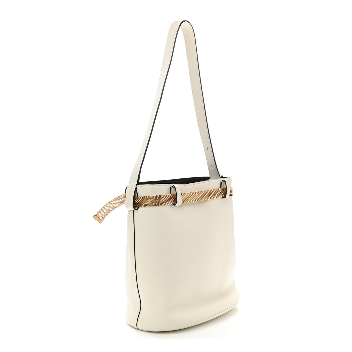 Calfskin Buckle Bag With Jeweled Belt White Black