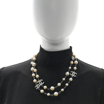 Chanel Crystal Pearl CC Long Necklace Silver 2 of 5