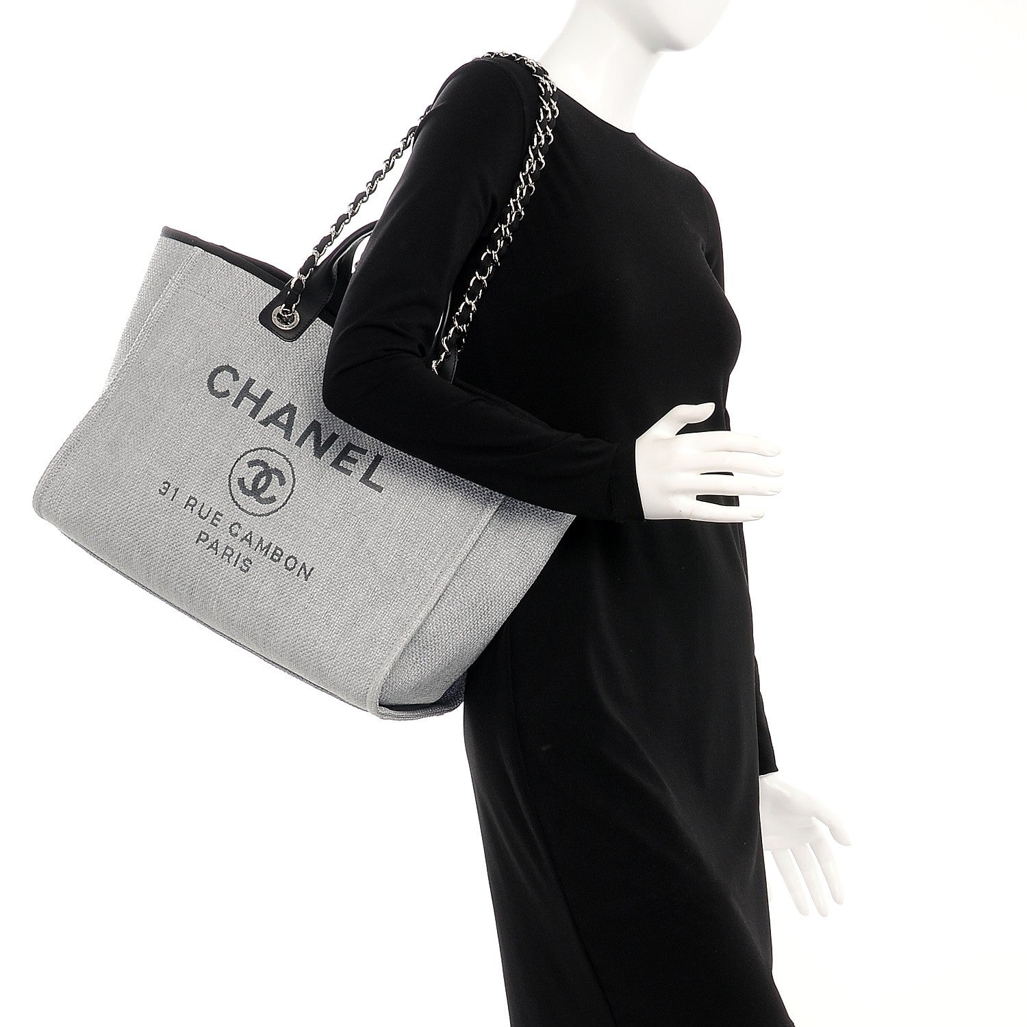 Chanel Canvas Large Deauville Tote Grey 2 of 8