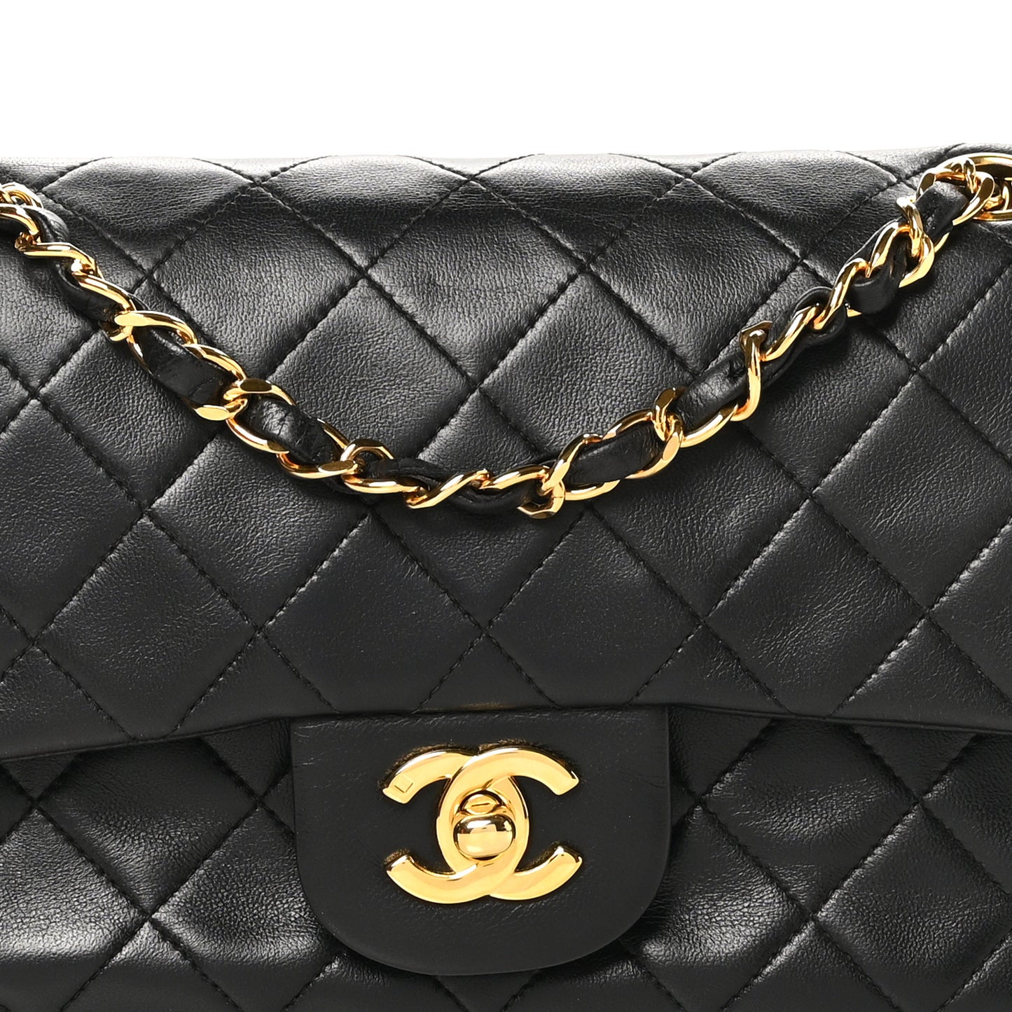 Lambskin Quilted Small Double Flap Black