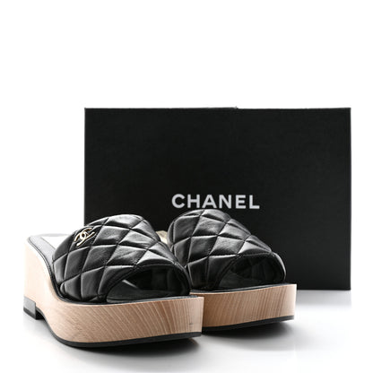 Chanel Lambskin Quilted CC Wedge Sandals 39 Black 10 of 10
