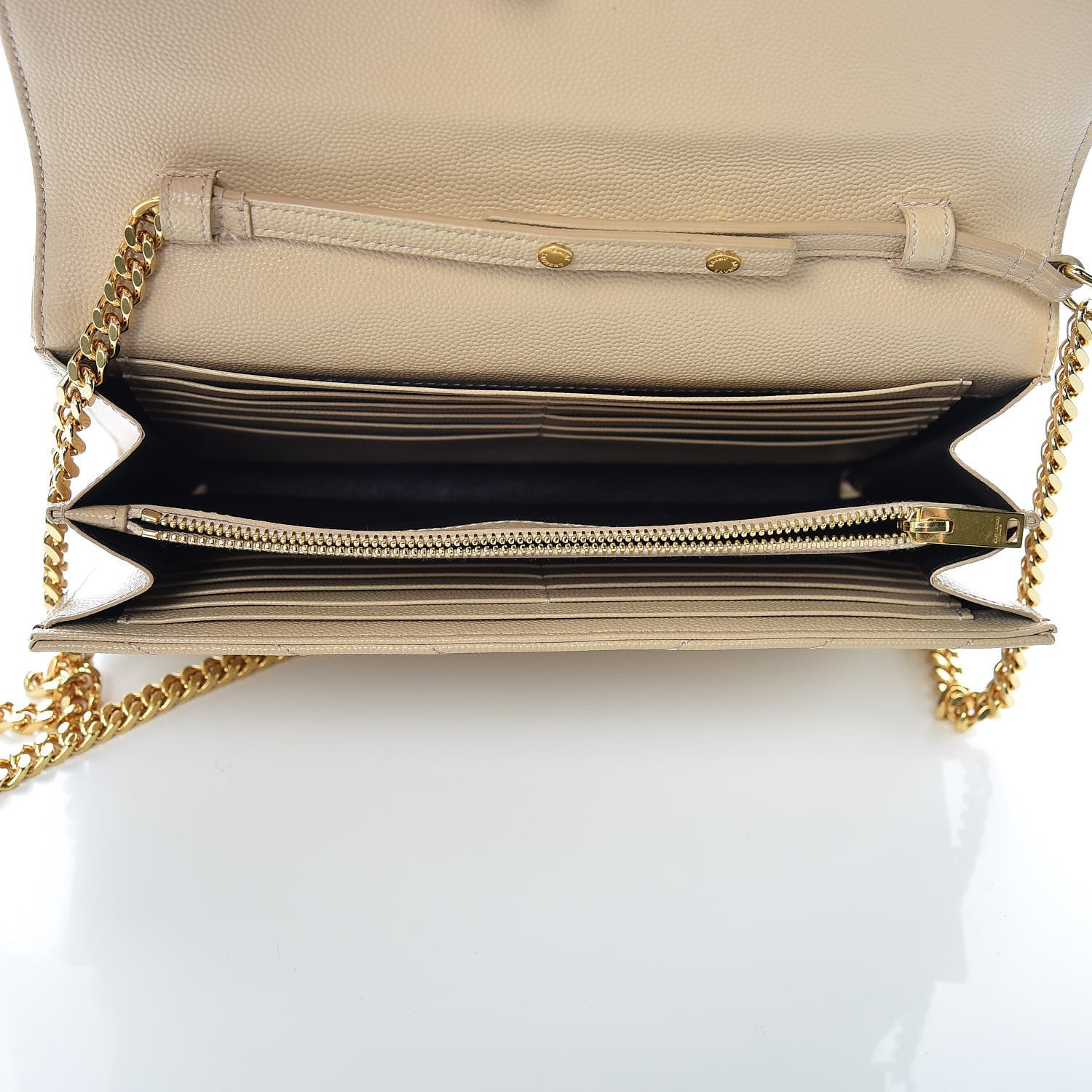 Saint Laurent Grain De Poudre Matelasse Chevron Monogram Chain Wallet Nude Powder 6 of 12