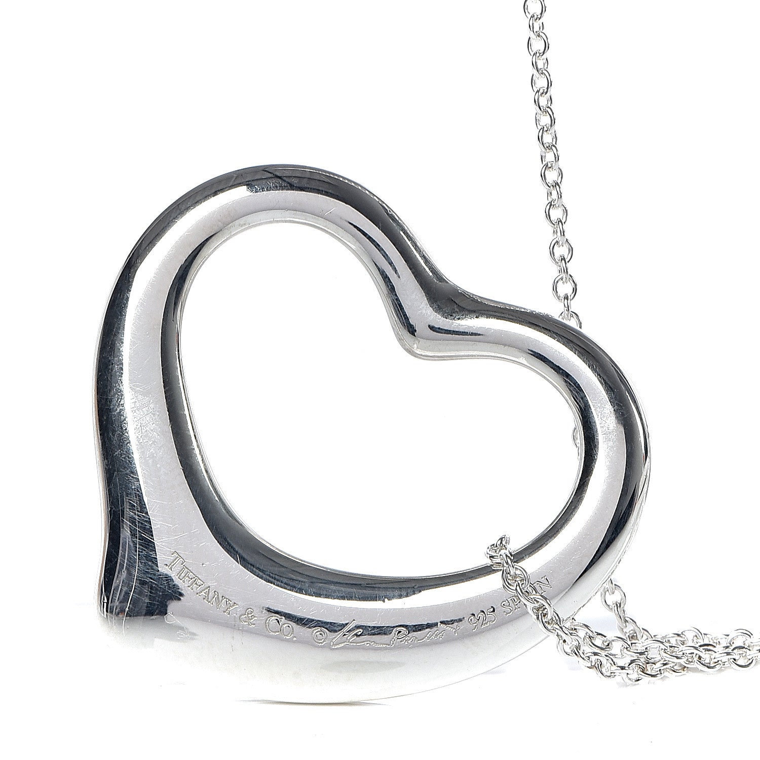 Tiffany Sterling Silver 36mm Elsa Peretti Open Heart Pendant Necklace 5 of 9