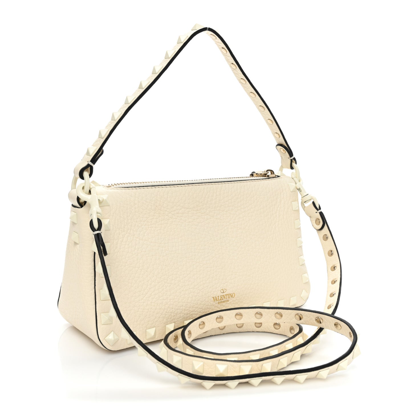 Pebbled Calfskin Monochrome Small Rockstud Flip Lock Shoulder Bag Ivory