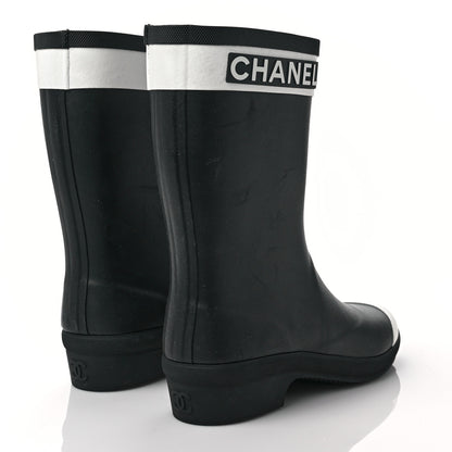 Chanel Rubber Logo Short Rain Boots 35 Black White 4 of 9