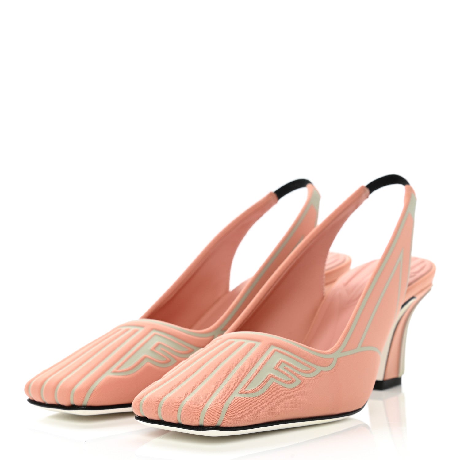 Fendi Stretch Fabric FFreedom Decollette Slingback Pumps 36 Angora Frosty Red Black White 3 of 8