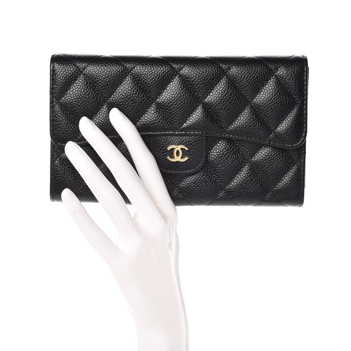 Caviar Quilted Large Flap Wallet Black