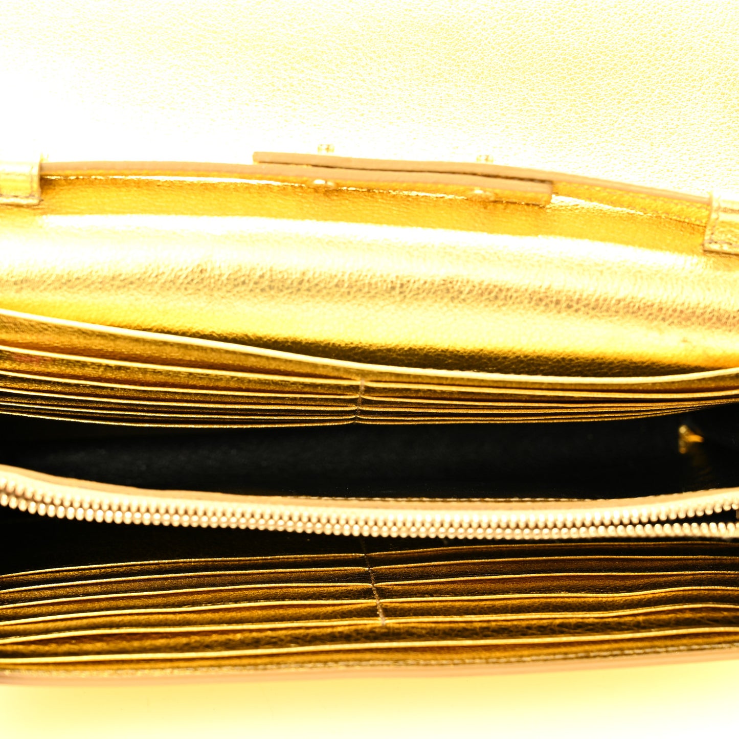 Metallic Calfskin Monogram Chain Wallet Gold