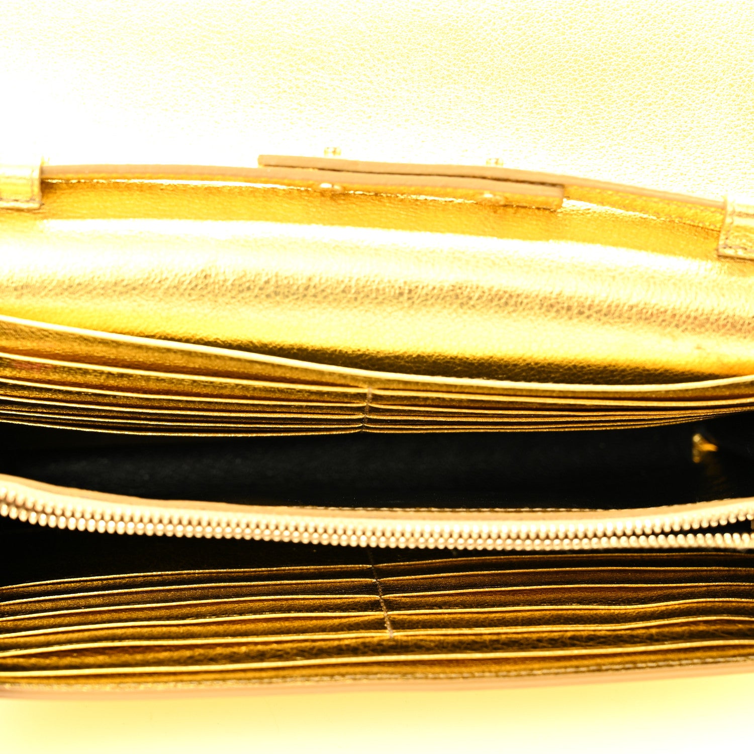 Saint Laurent Metallic Calfskin Monogram Chain Wallet Gold 5 of 9