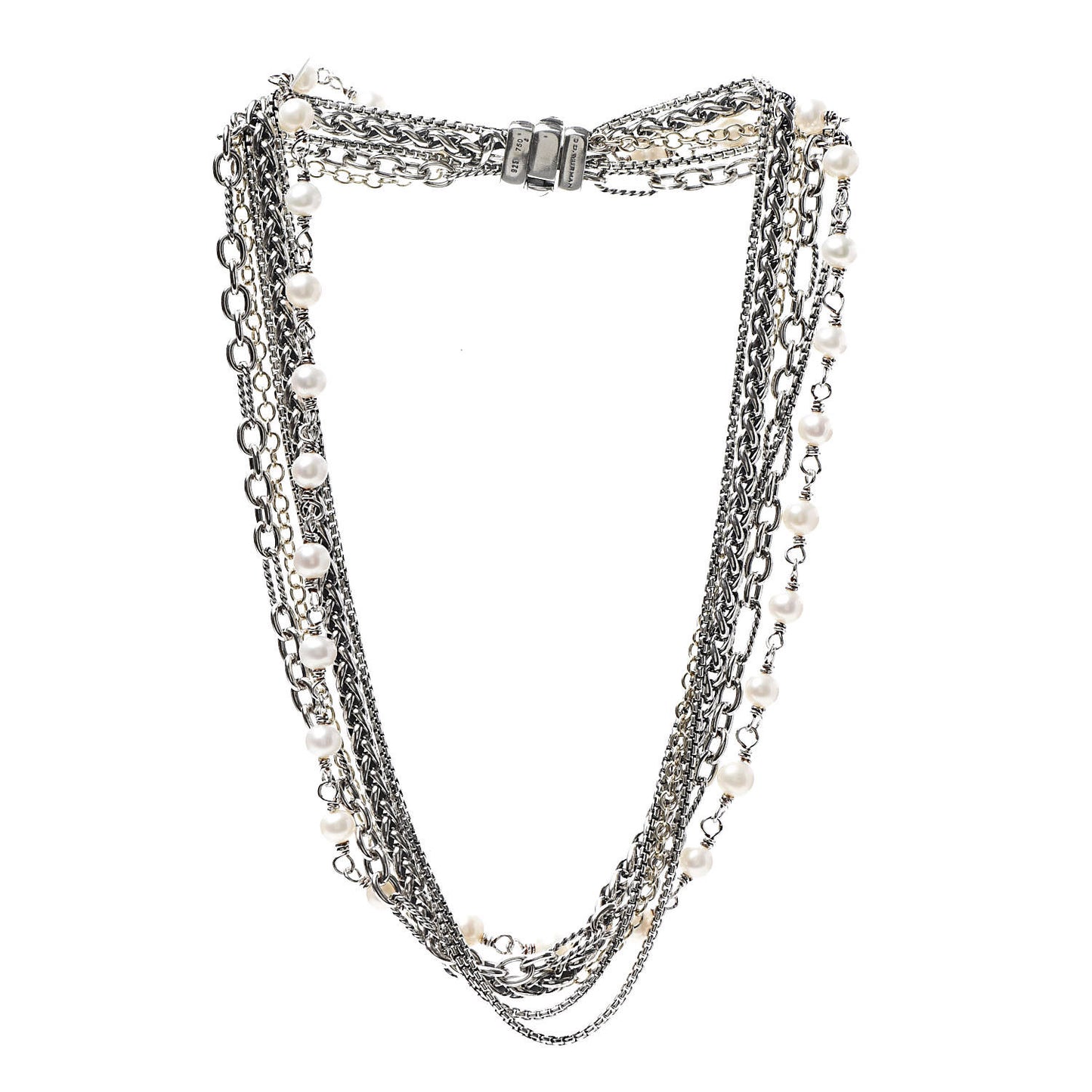 Sterling Silver 18K Yellow Gold Pearl Multi Chain Necklace