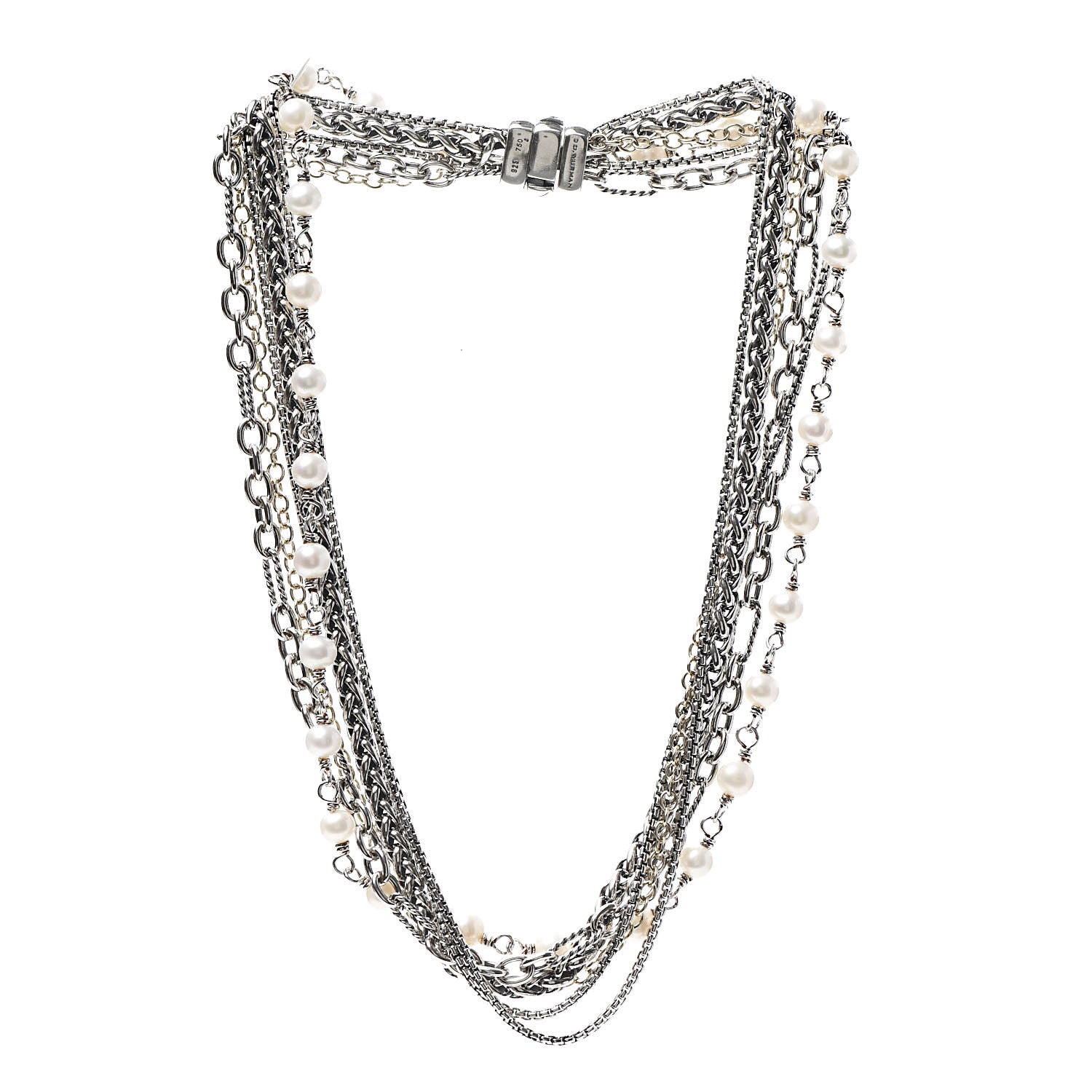 David Yurman Sterling Silver 18K Yellow Gold Pearl Multi Chain Necklace 3 of 4