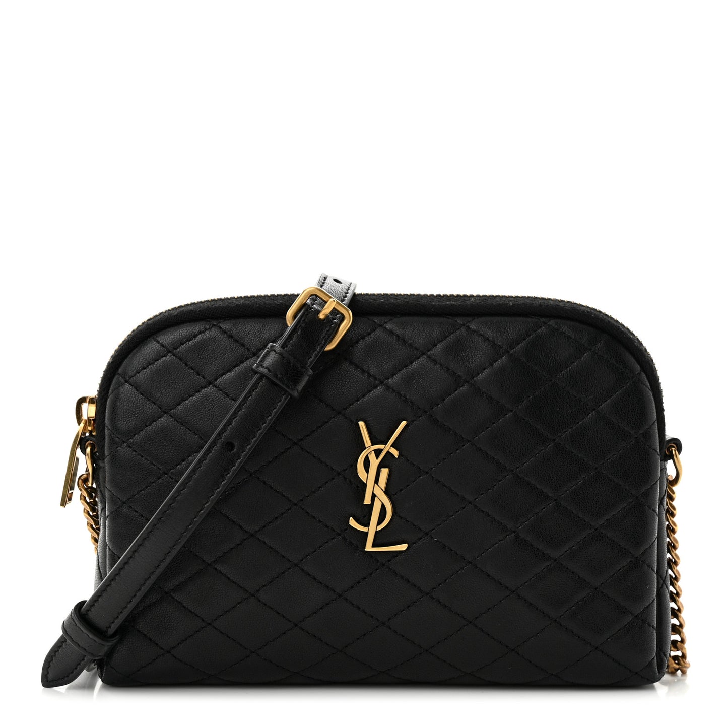 SAINT LAURENT Lambskin Quilted Gaby Zipped Pouch Black