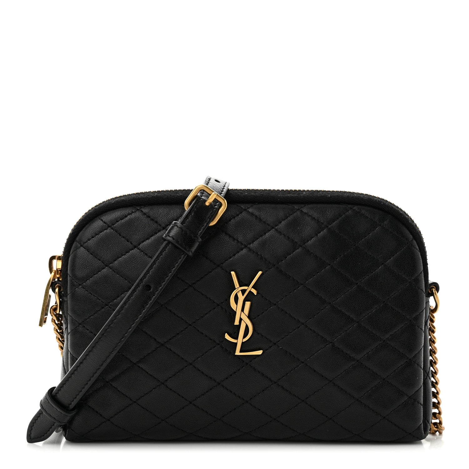 Saint Laurent SAINT LAURENT Lambskin Quilted Gaby Zipped Pouch Black 1 of 11