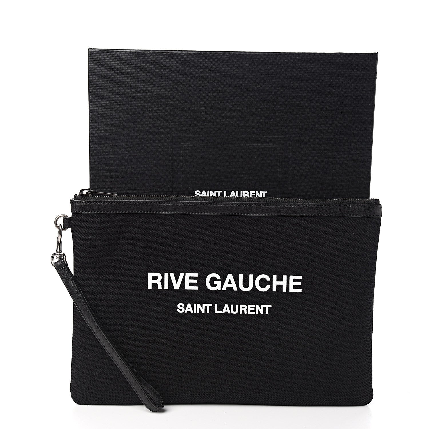 Saint Laurent Linen Canvas Rive Gouche Zipped Pouch Black 8 of 8