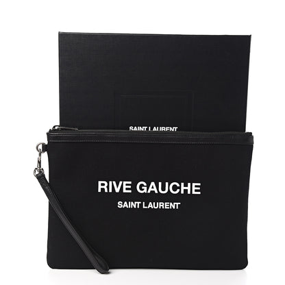 Saint Laurent Linen Canvas Rive Gouche Zipped Pouch Black 8 of 8