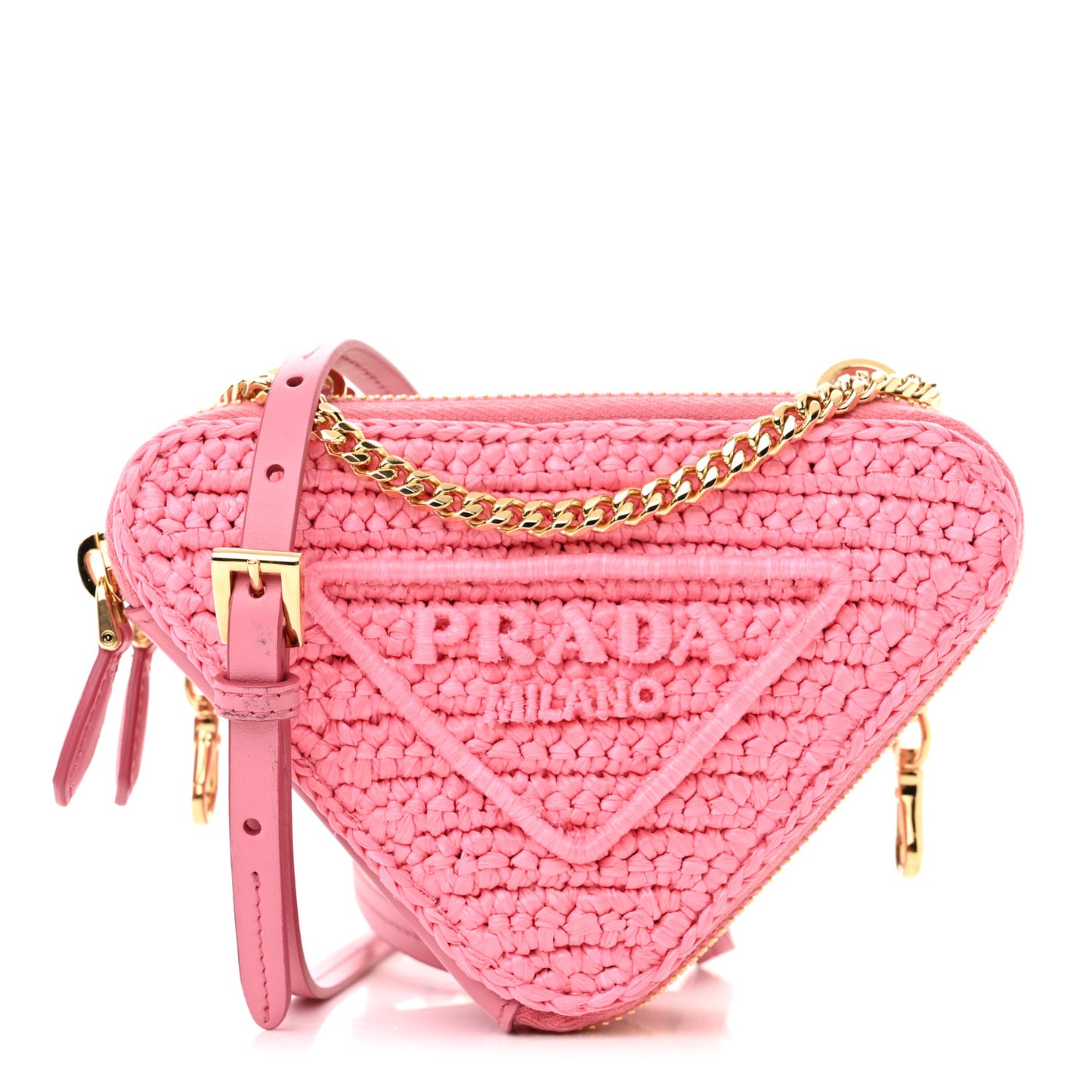 Raffia Calfskin Crochet Logo Embroidered Mini Triangle Pouch Petalo