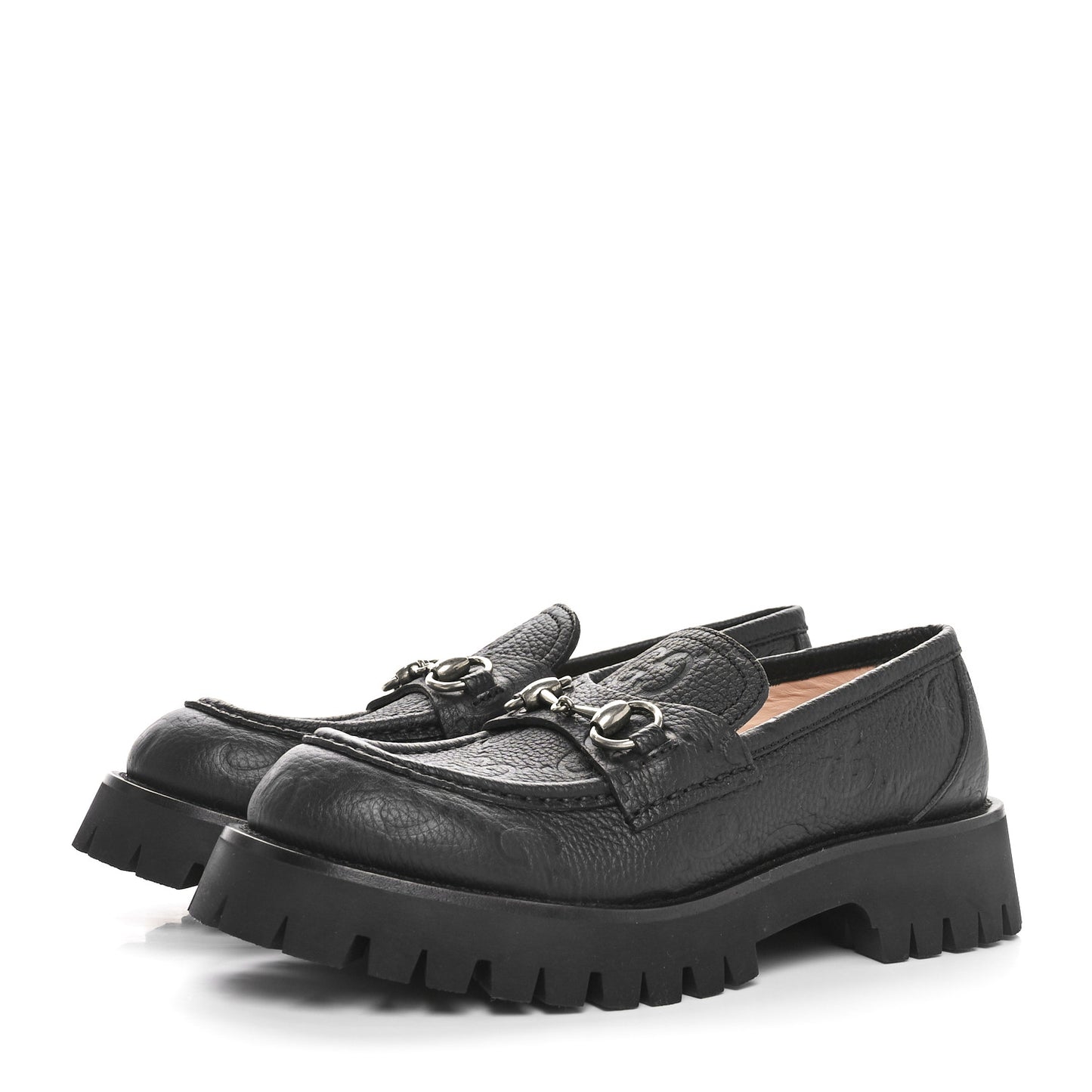Piuma Calfskin Embossed Womens Platform Lug Sole Loafers 39 Black