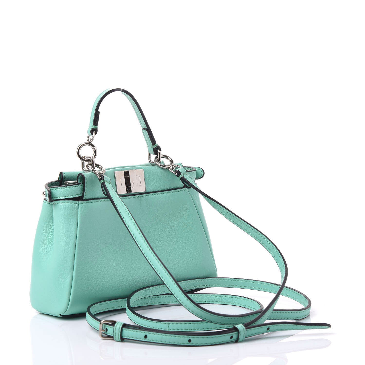 Fendi Shiny Nappa Micro Peekaboo Iconic Satchel Turchese Egiz 2 of 8