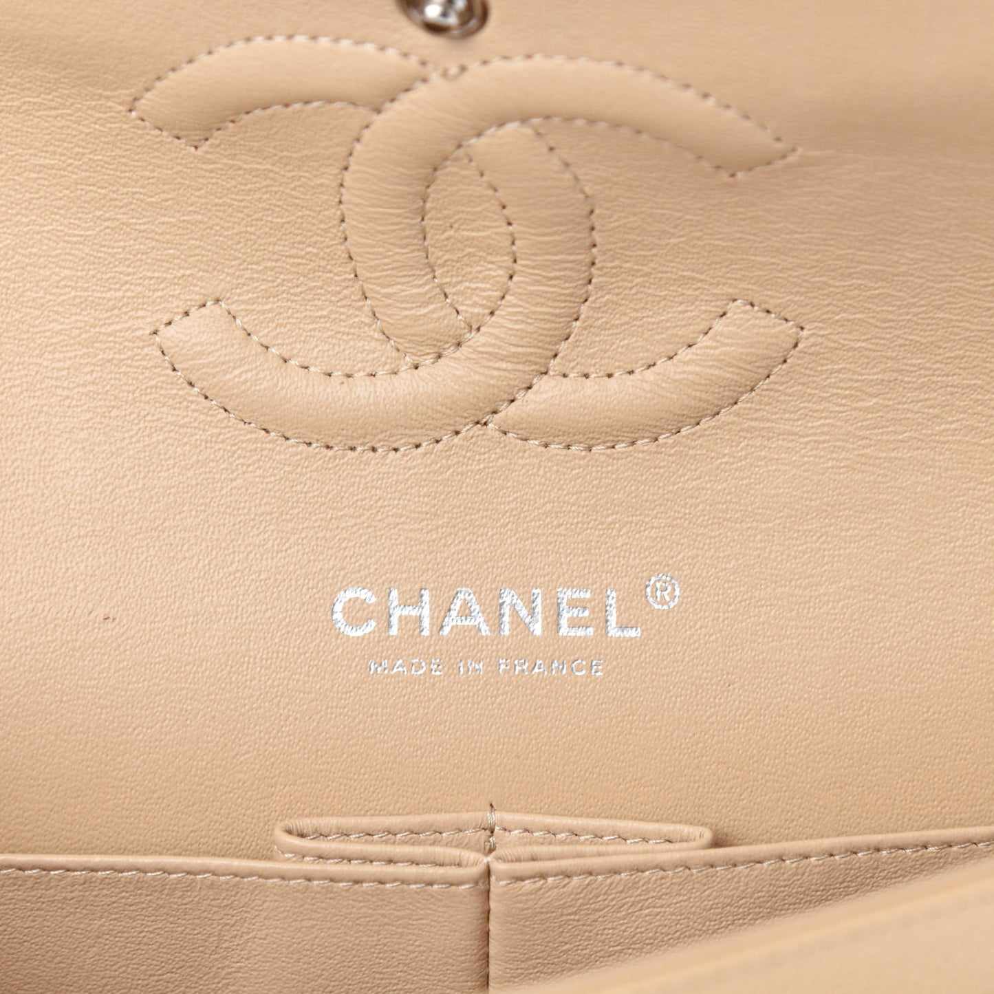Caviar Quilted Medium Double Flap Beige