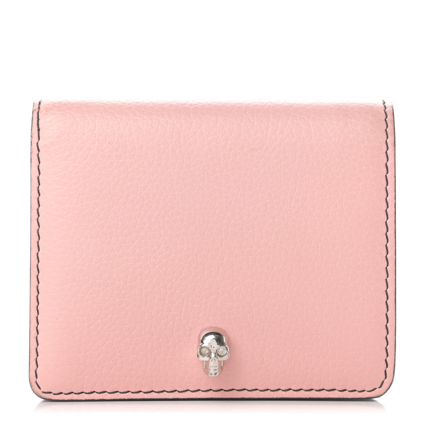 Calfskin Skull Short Flap Wallet Pink
