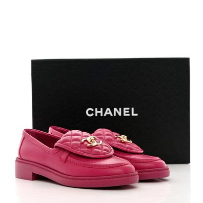 Chanel Lambskin Quilted CC Turnlock Loafers 37.5 Fuchsia 12 of 12