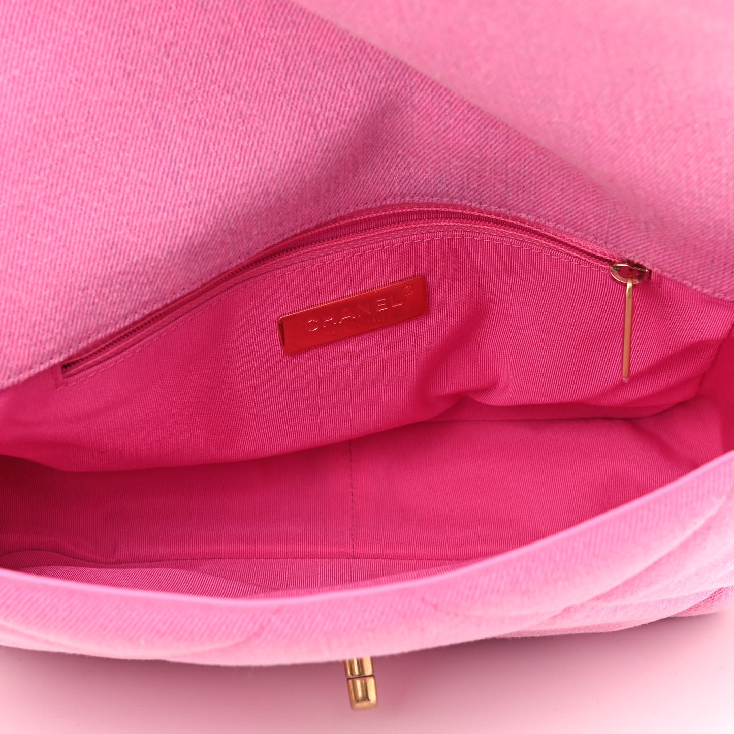 Denim Quilted Medium Chanel 19 Flap Neon Pink