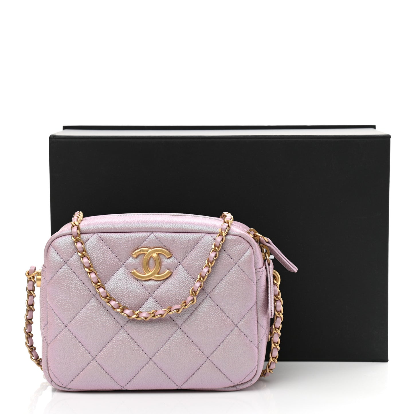 Iridescent Caviar Quilted Mini My Perfect Camera Case Pink