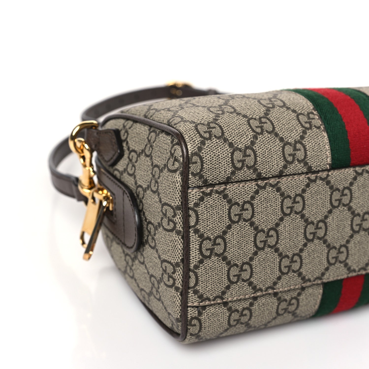 Gucci GG Supreme Monogram Textured Dollar Calfskin Web Mini Ophidia Top Handle Bag Beige Ebony New Acero 8 of 9