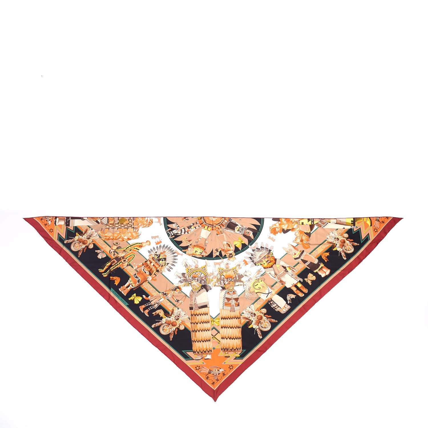 Hermes Silk Kachinas Giant Pointe Triangle Scarf Black Beige Bordeaux 1 of 4