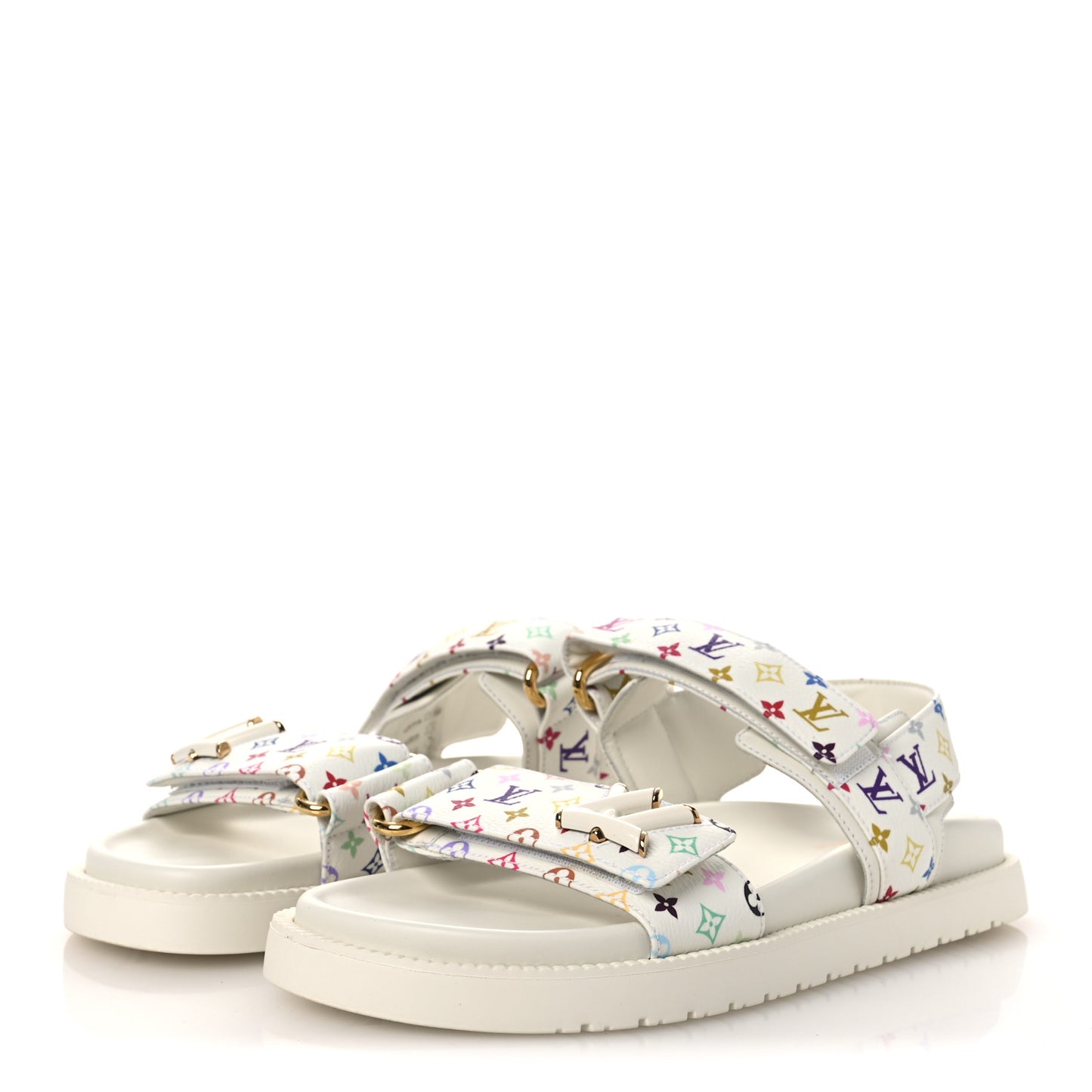 LV X TM Monogram Multicolor Sunset Flat Sandals 37 White