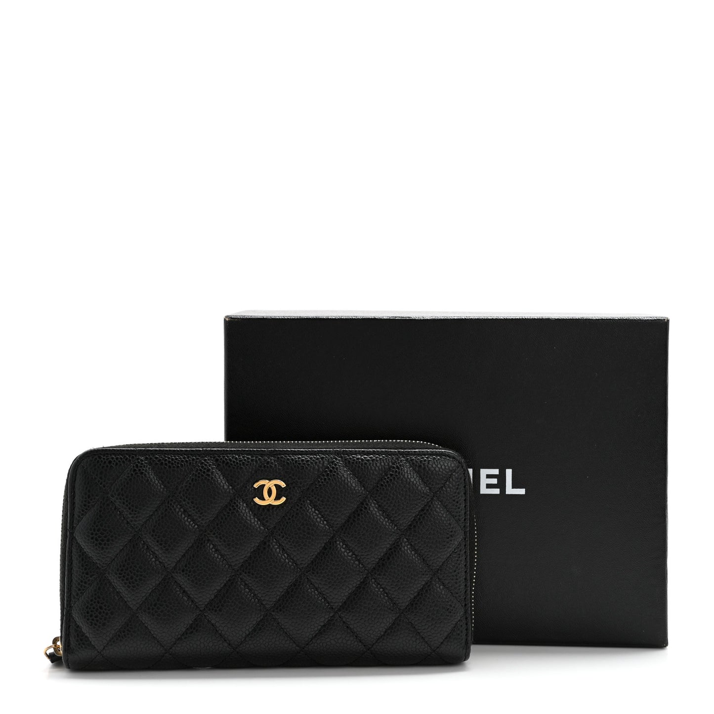 Caviar Quilted Large Gusset Zip Around Wallet Black