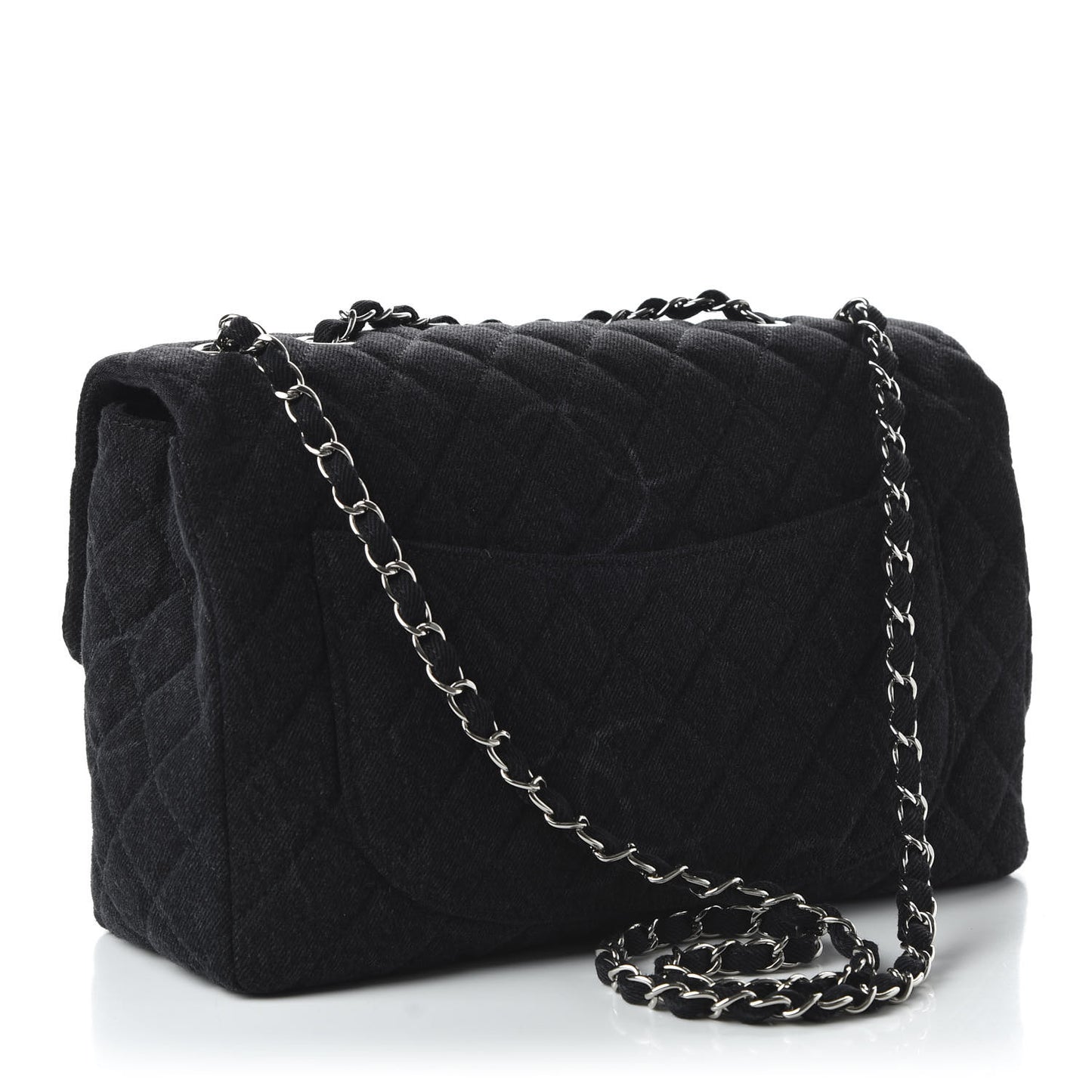 Denim Quilted CC Print Jumbo Single Flap Black