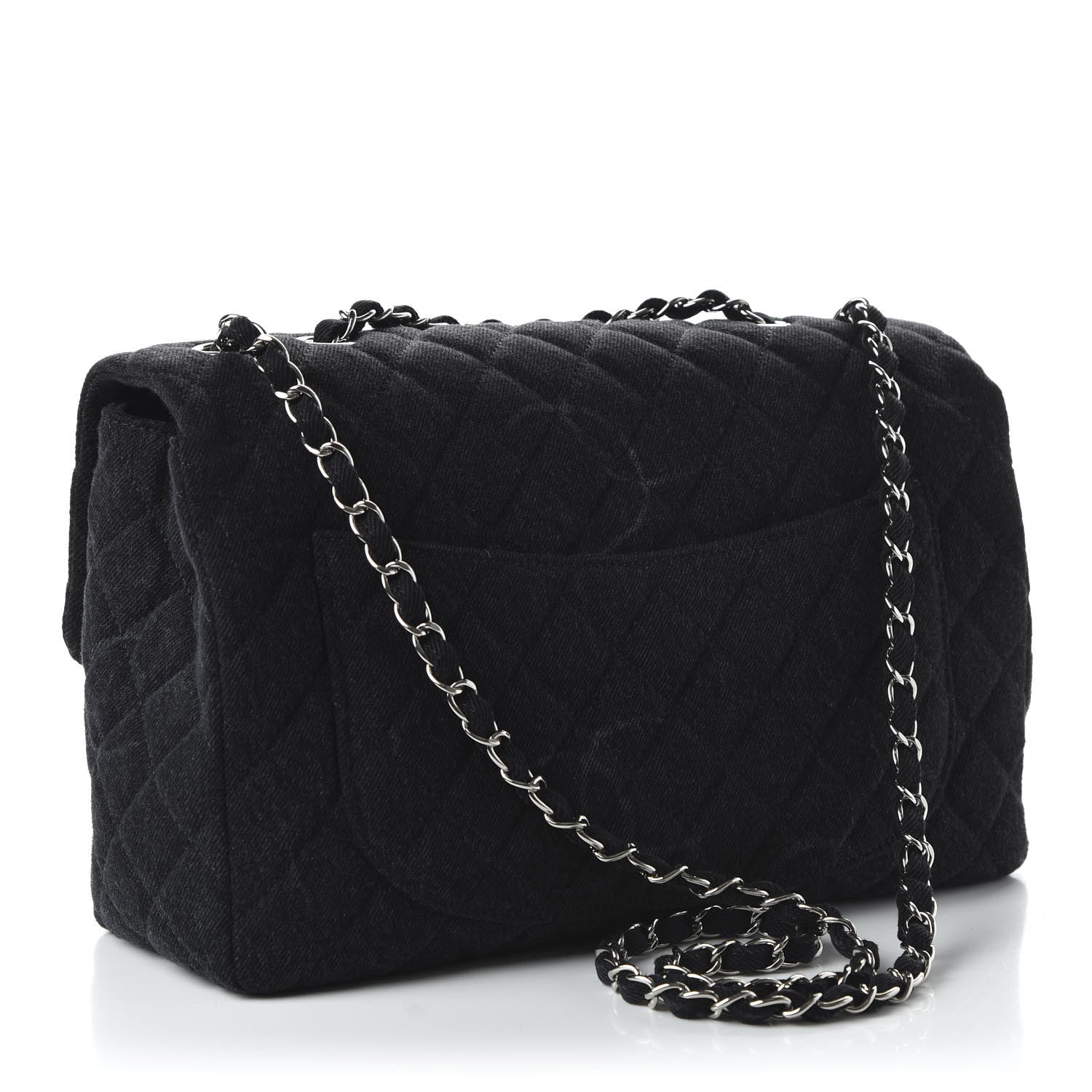 Chanel Denim Quilted CC Print Jumbo Single Flap Black 3 of 11