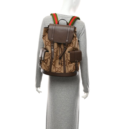 Gucci Monogram Jumbo GG Textured Dollar Calfskin Web Double Buckle Backpack Camel Ebony New Acero 2 of 11