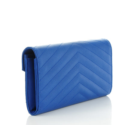 Saint Laurent Grain De Poudre Matelasse Chevron Monogram Wallet Royal Blue 3 of 7
