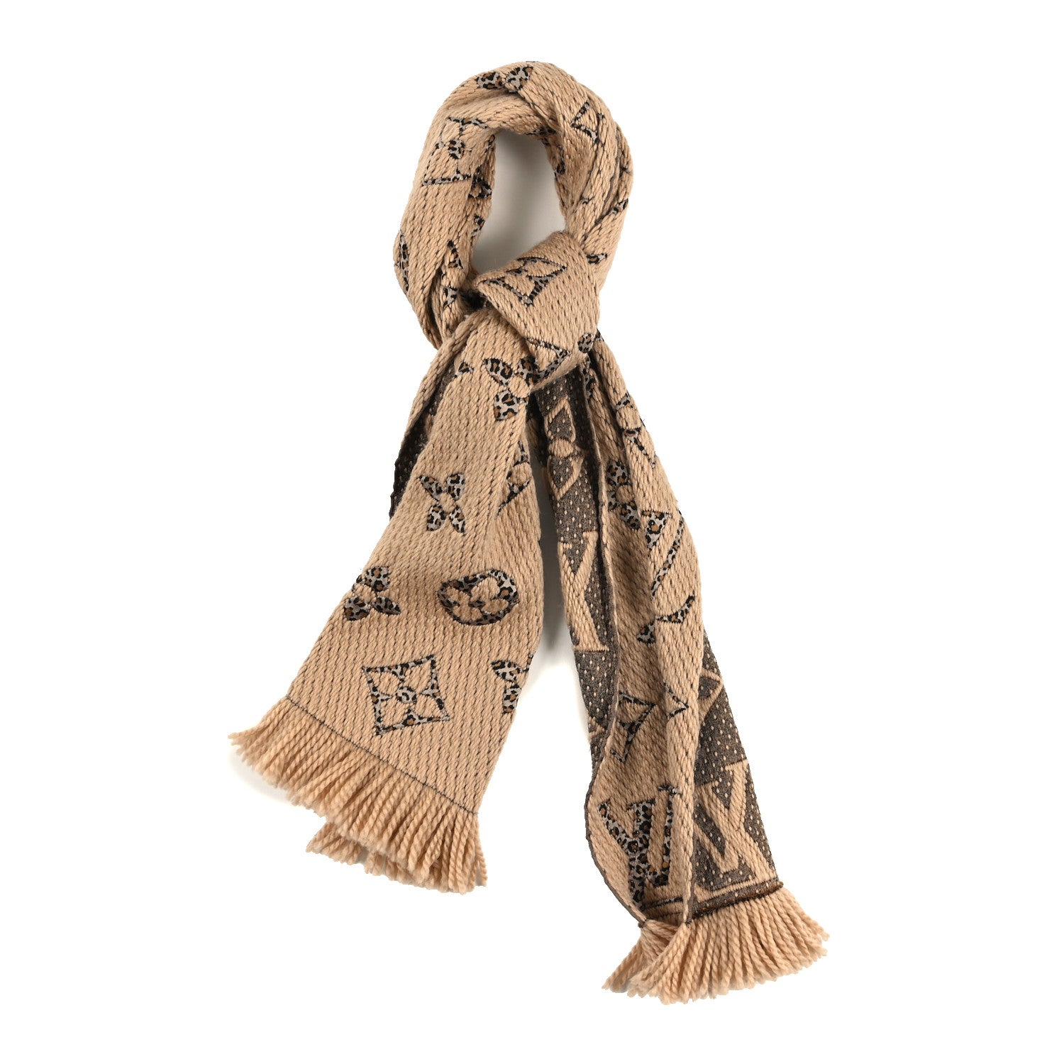 Louis Vuitton Wool Silk Monogram Giant Jungle Logomania Shine Scarf Beige 1 of 3