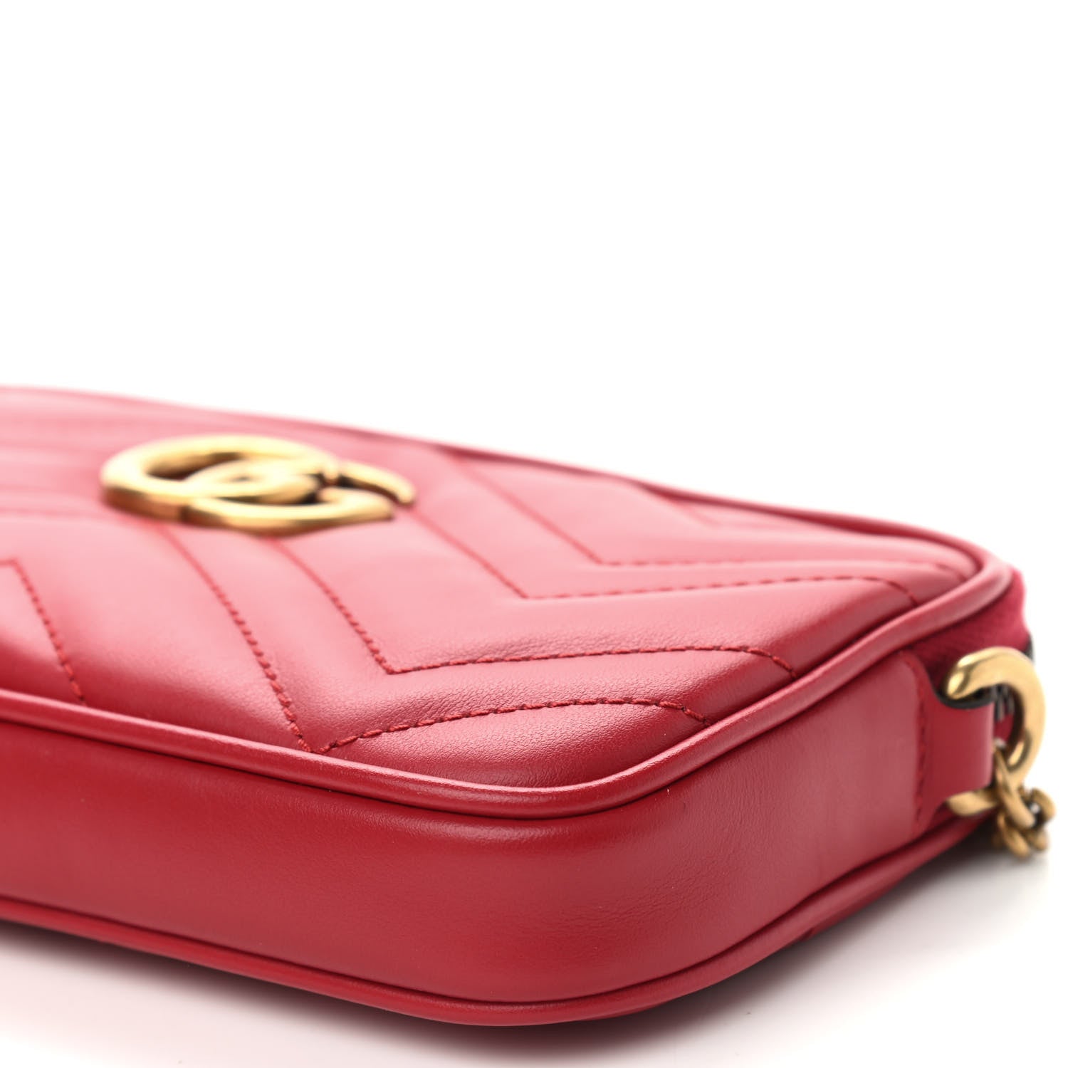 Gucci Calfskin Matelasse Mini GG Marmont Chain Crossbody Bag Hibiscus Red 6 of 8