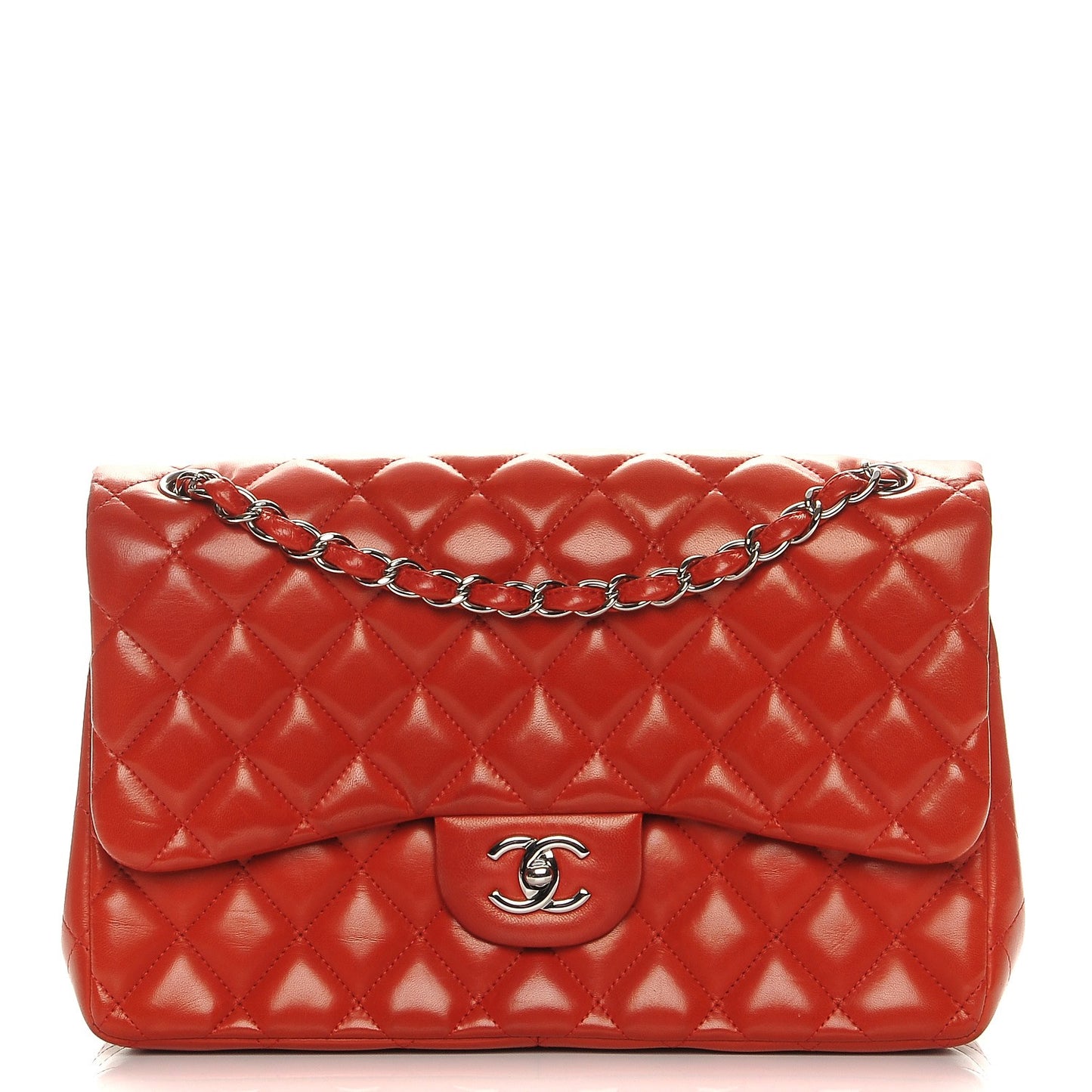 Lambskin Quilted Jumbo Double Flap Red