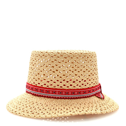 Hermes Straw Adele Panama Hat 56 Black Naturel Rouge 4 of 7