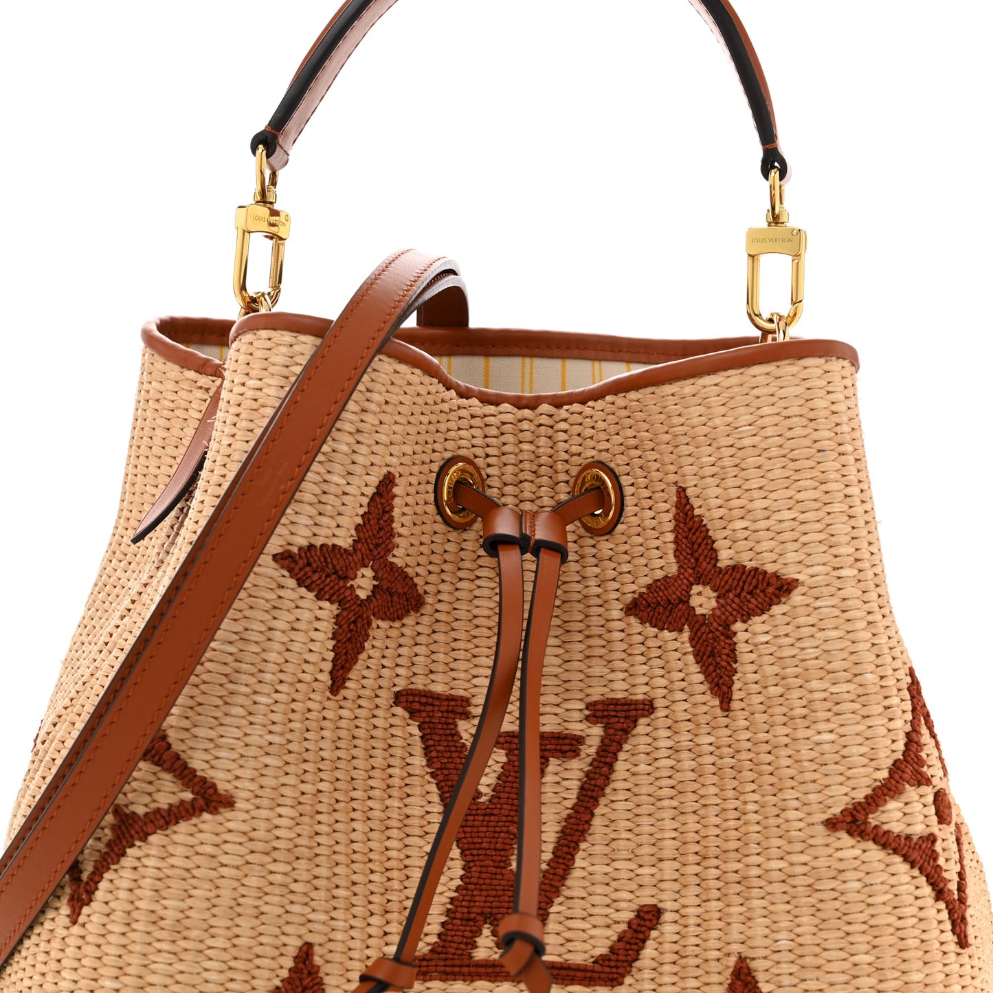 Raffia Calfskin Monogram Neonoe MM Tan