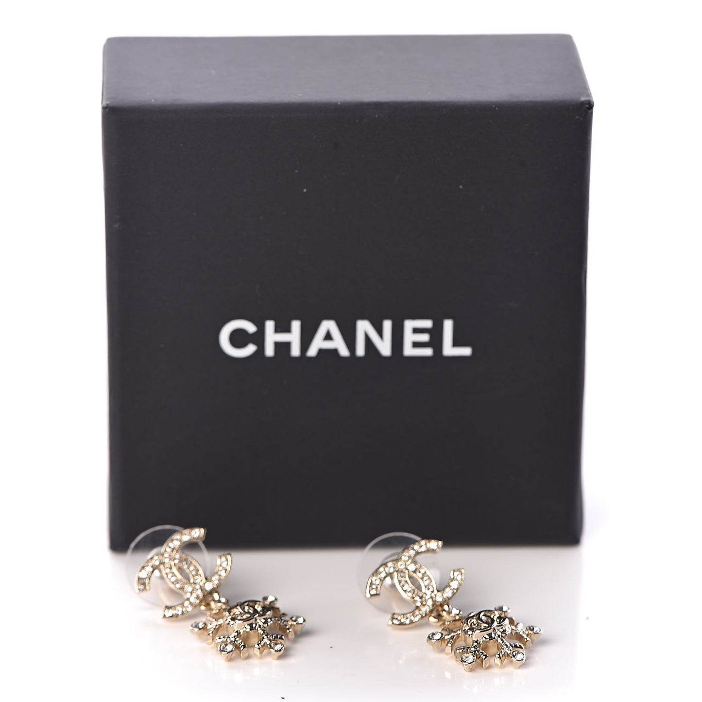 Crystal Snowflake CC Drop Earrings Gold