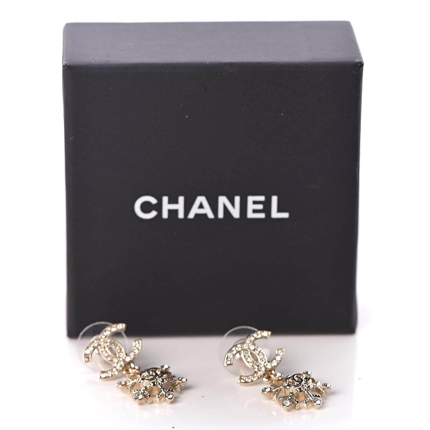 Chanel Crystal Snowflake CC Drop Earrings Gold 5 of 5