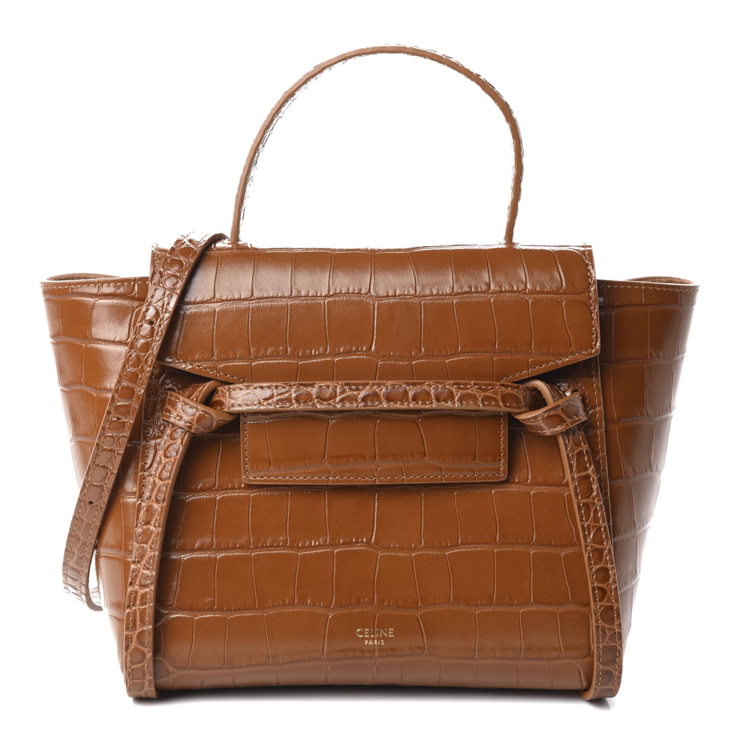 Celine Calfskin Crocodile Embossed Nano Belt Bag Camel 1 of 9