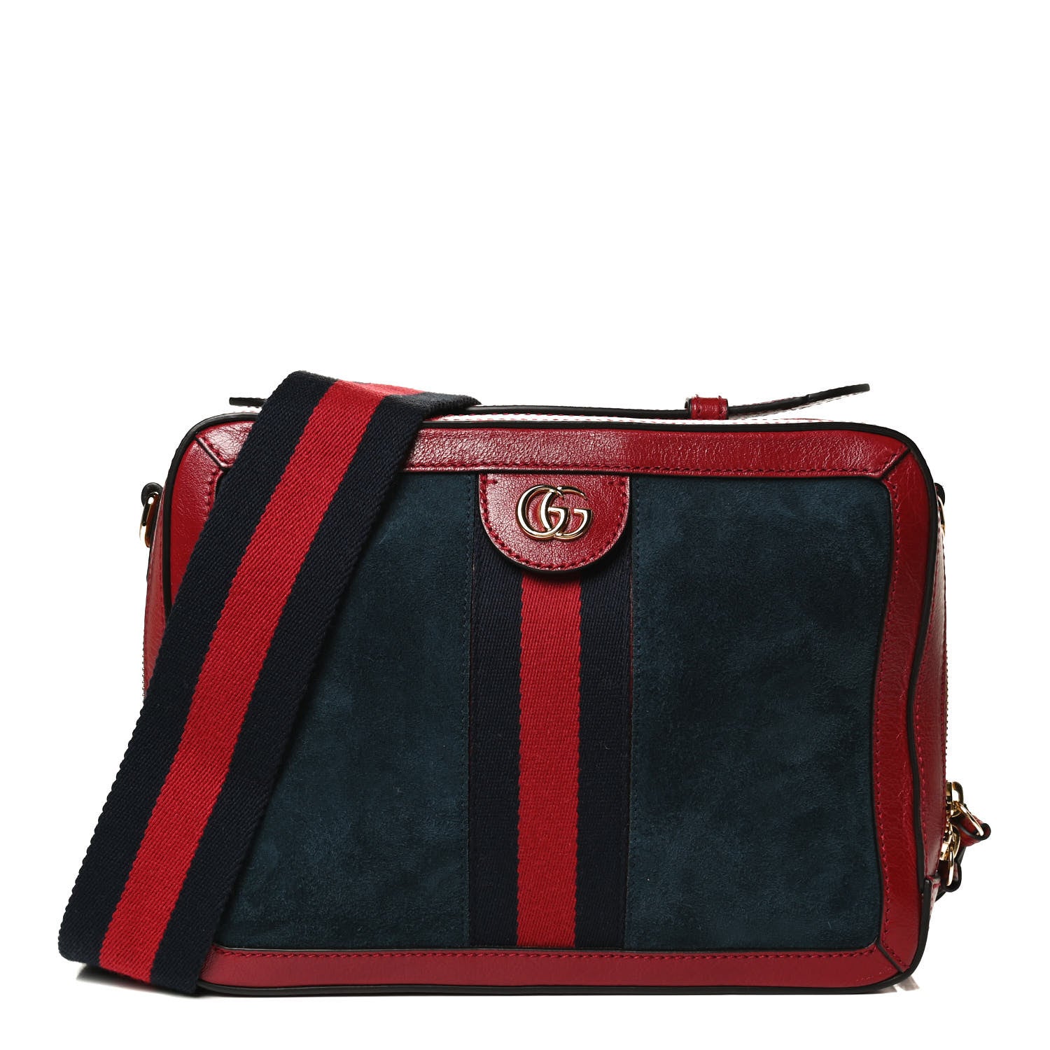 Gucci Suede Calfskin Web Small Ophidia Top Handle Shoulder Bag New Blue Romantic Cherry 1 of 14