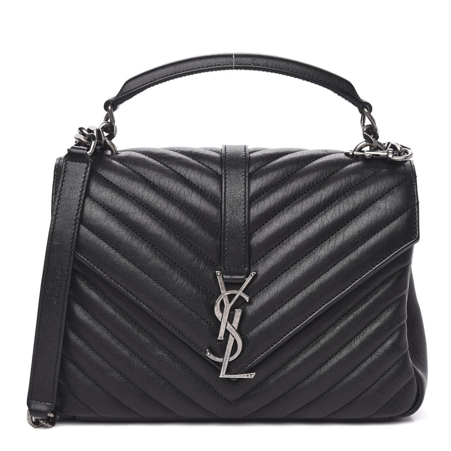 Sheepskin Matelasse Chevron Monogram Medium College Bag Black