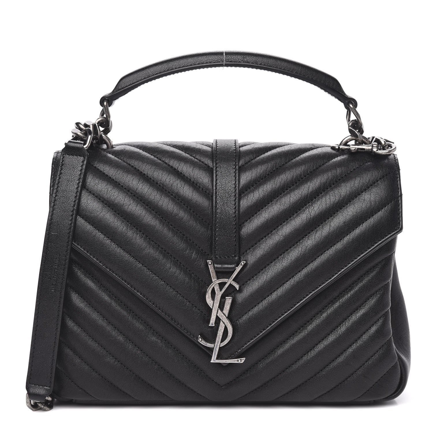 Saint Laurent Sheepskin Matelasse Chevron Monogram Medium College Bag Black 1 of 12