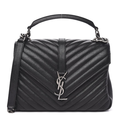 Saint Laurent Sheepskin Matelasse Chevron Monogram Medium College Bag Black 1 of 12