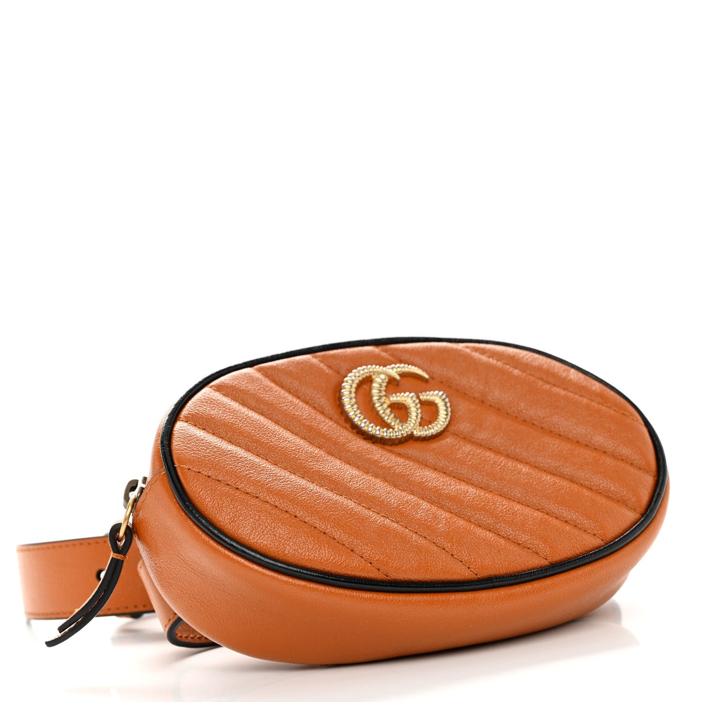 Vintage Effect Calfskin Matelasse Diagonal Torchon GG Marmont Belt Bag 85 34 Cognac