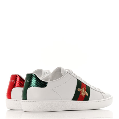 Gucci Calfskin Ayers Bee Embroidered Womens Ace Sneakers 35.5 White Green 4 of 8