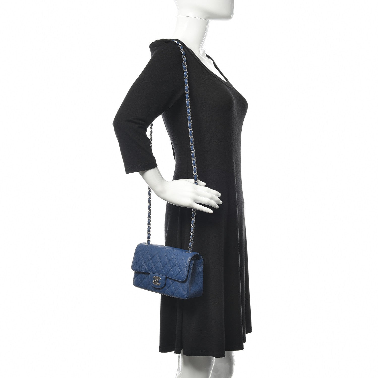 Chanel Caviar Quilted Mini Rectangular Flap Blue 2 of 11